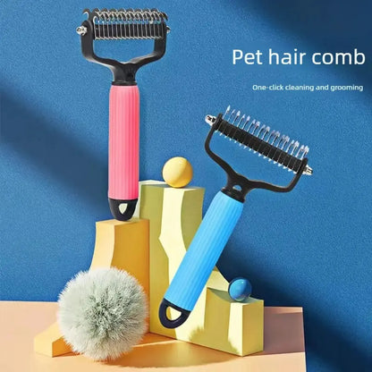 Pet Grooming Tool - Universal Detangling Comb for Dogs, Stainless Steel Double-Sided Design for Effective Shedding and Matted Hair Management, Essential Daily Coat Maintenance Supplies.